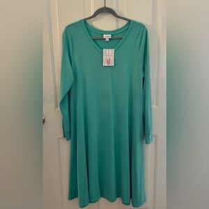 LuLaRoe Teal V-Neck Long Sleeve Swing Dress